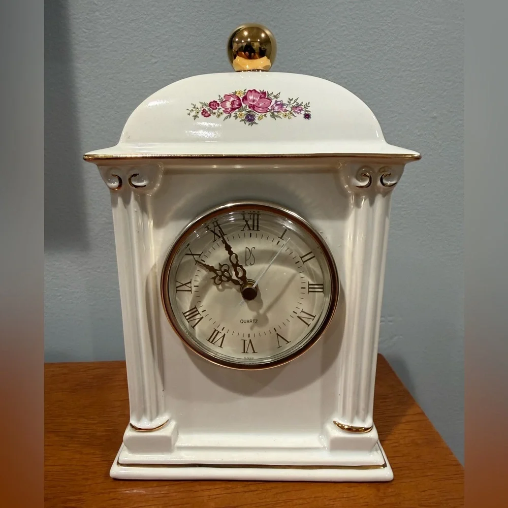 Paul Sebastian Porcelain Mantel Clock Floral Rose Quartz 1993 Limited Edition